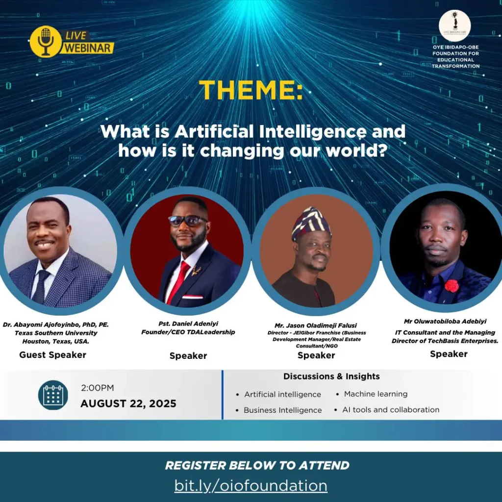 Oye Ibidapo-Obe Foundation Hosts AI Webinar On August 22 Oye Ibidapo-Obe Foundation
